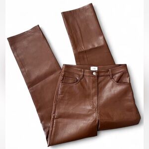 Aritzia Wilfred Melina Ankle Cognac Brown faux leather straight leg pants